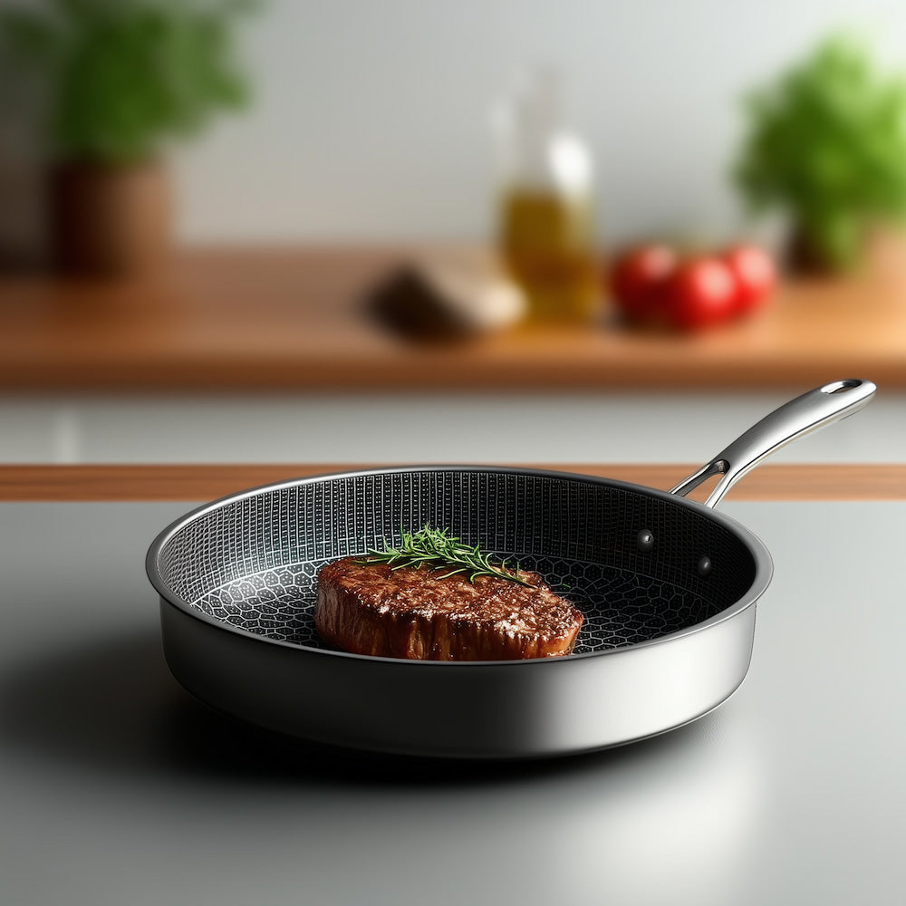 Stegepande i Rustfrit Stål Med Bikagemønster Og Naturlig Sliplet Overflade