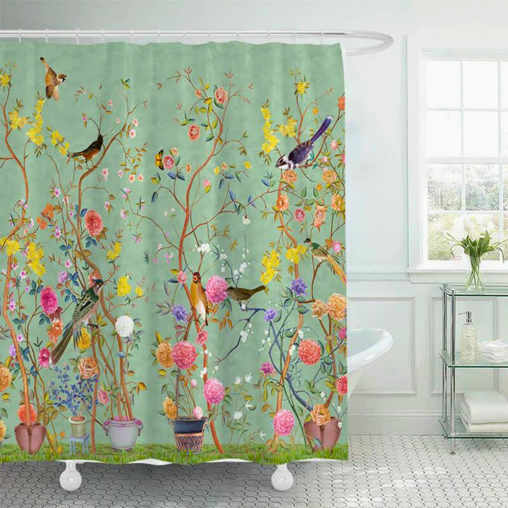 Skandinavisk Badeforhæng med Blomsterprint i Vintage Stil