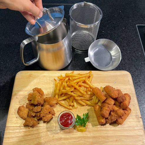 Multifunktionel Frituregryde i Rustfrit Stål med Oliefilter