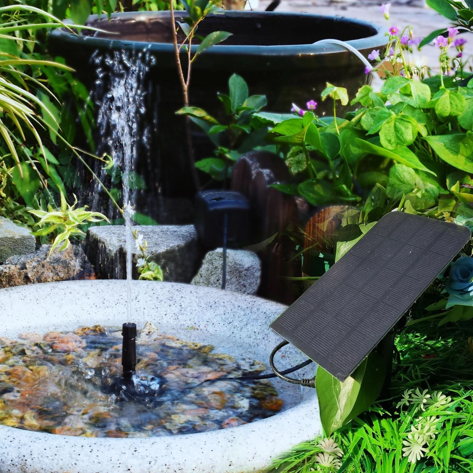 Soldrevet Udendørs Springvand med Seks Vandmønstre og Flydende Design