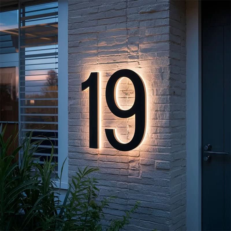 Udendørs LED Husnummer med Baggrundslys og Moderne Vejrfast Design