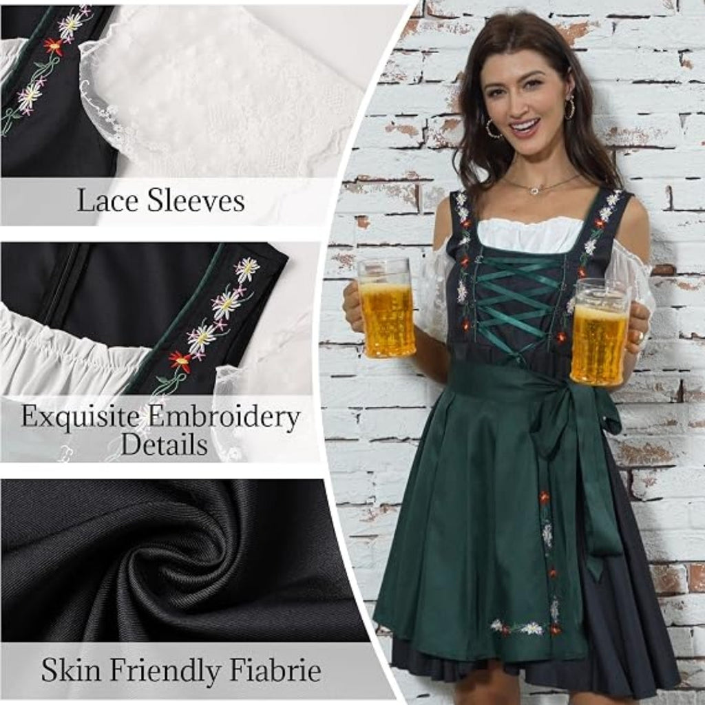 Traditionel Dirndl-Kjole med Forklæde og Broderede Detaljer