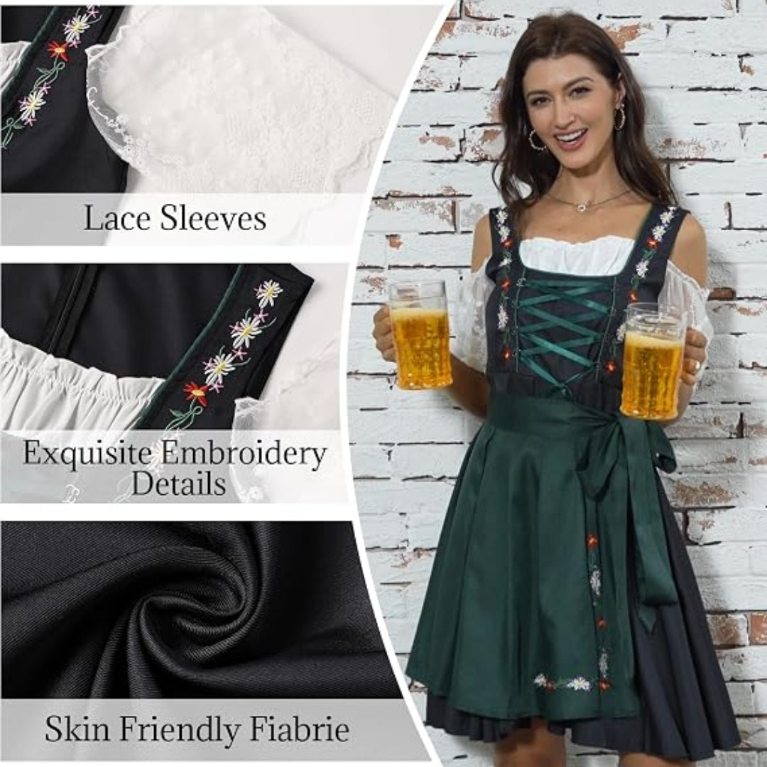 Traditionel Dirndl-Kjole med Forklæde og Broderede Detaljer