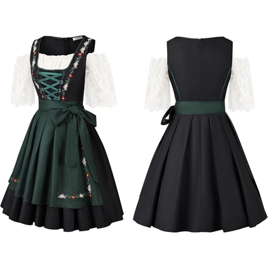 Traditionel Dirndl-Kjole med Forklæde og Broderede Detaljer
