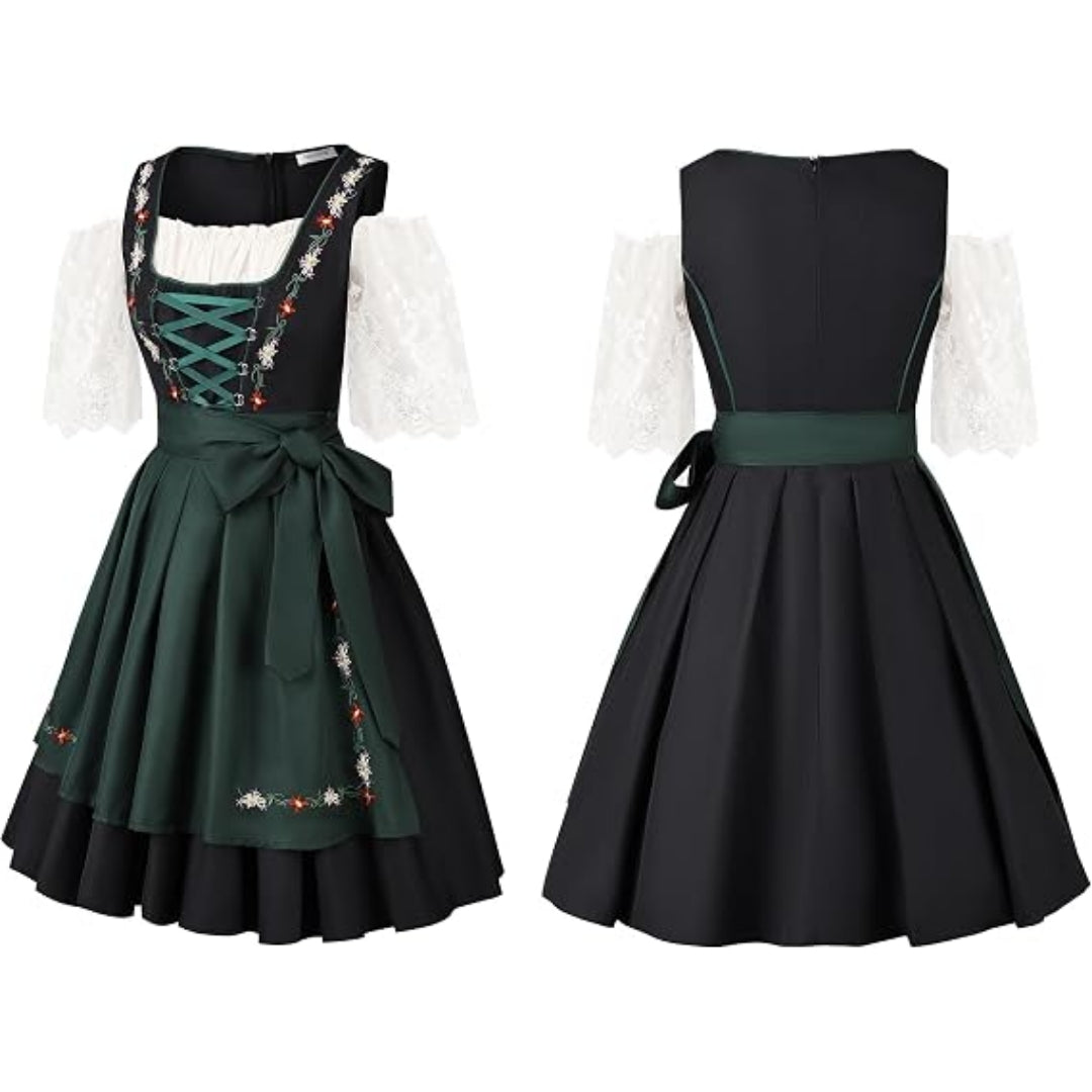 Traditionel Dirndl-Kjole med Forklæde og Broderede Detaljer