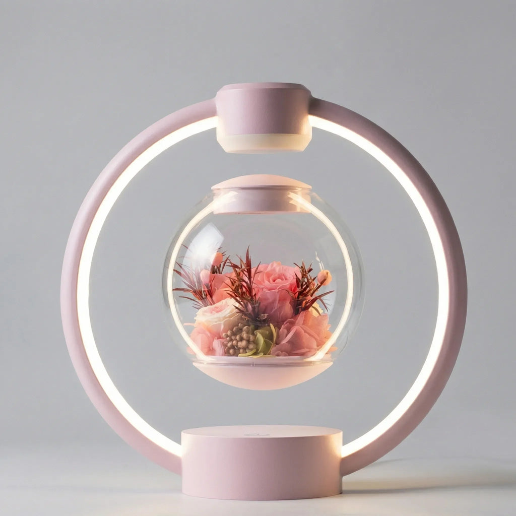 Lys Glas Metal Bord Design Med Levitations Effekt Og LED Belysning