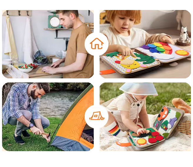 Montessori Aktivitetsbog med Knapper, Lynlåse og Snørebånd