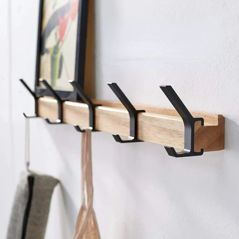 Væggarderobe Med 5 Dobbelte Knager I Træ Og Metal Til Entré Og Soveværelse
