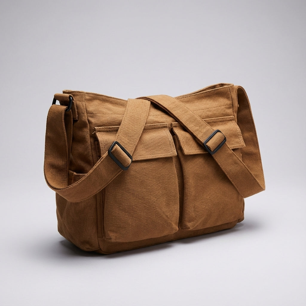 Canvas Skuldertaske Med Rummeligt Rum Og Justerbar Rem
