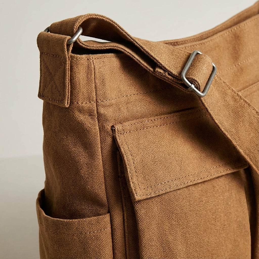 Canvas Skuldertaske Med Rummeligt Rum Og Justerbar Rem