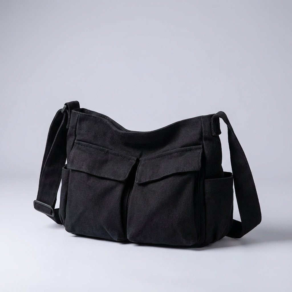 Canvas Skuldertaske Med Rummeligt Rum Og Justerbar Rem