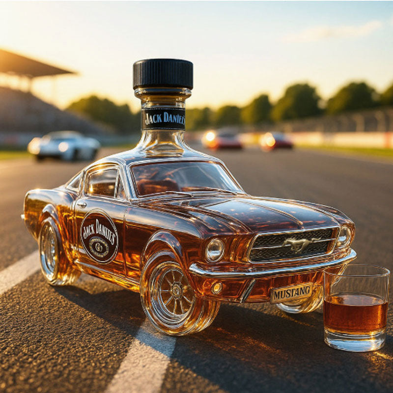 Bilformet Whiskykaraf Med Glaskonstruktion Og Markant Karakterfuldt Udtryk