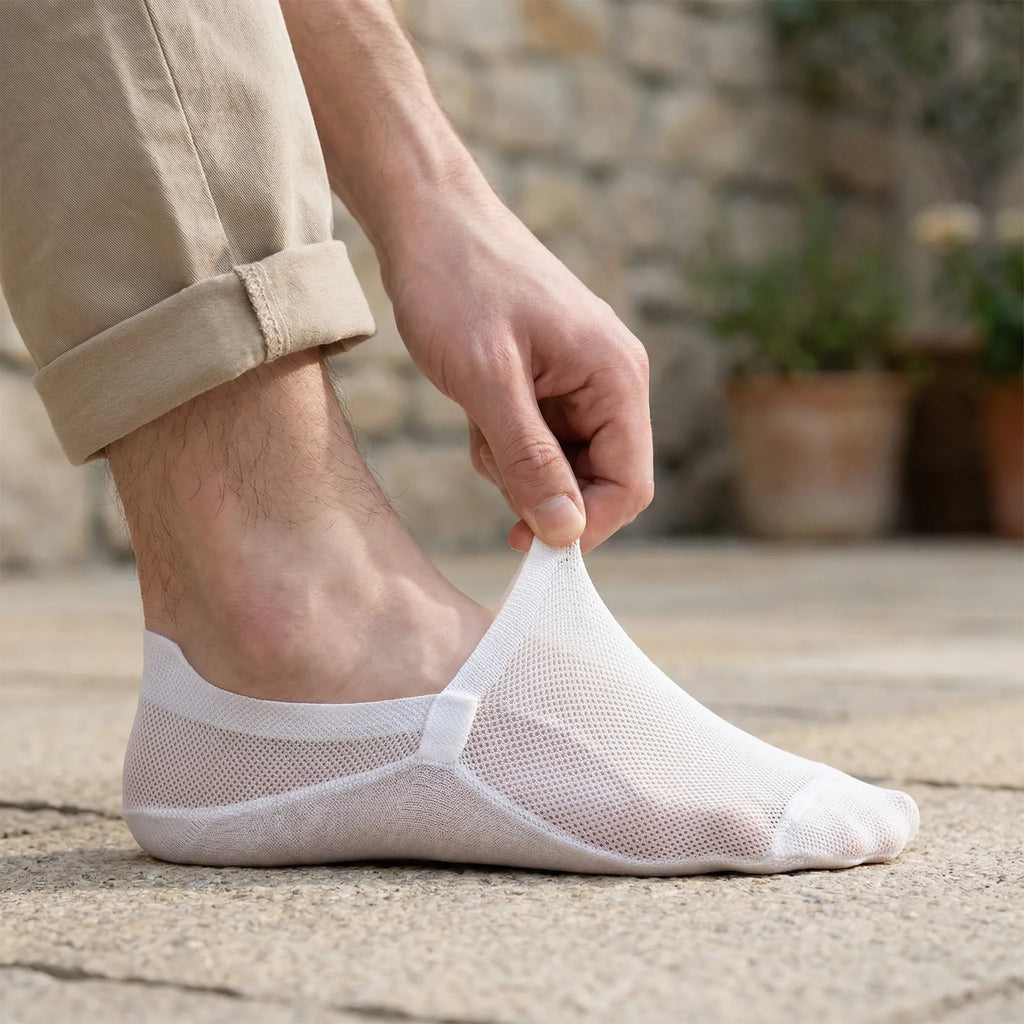 No‑Show Sokker Med Antislip Og Aandbar Mesh