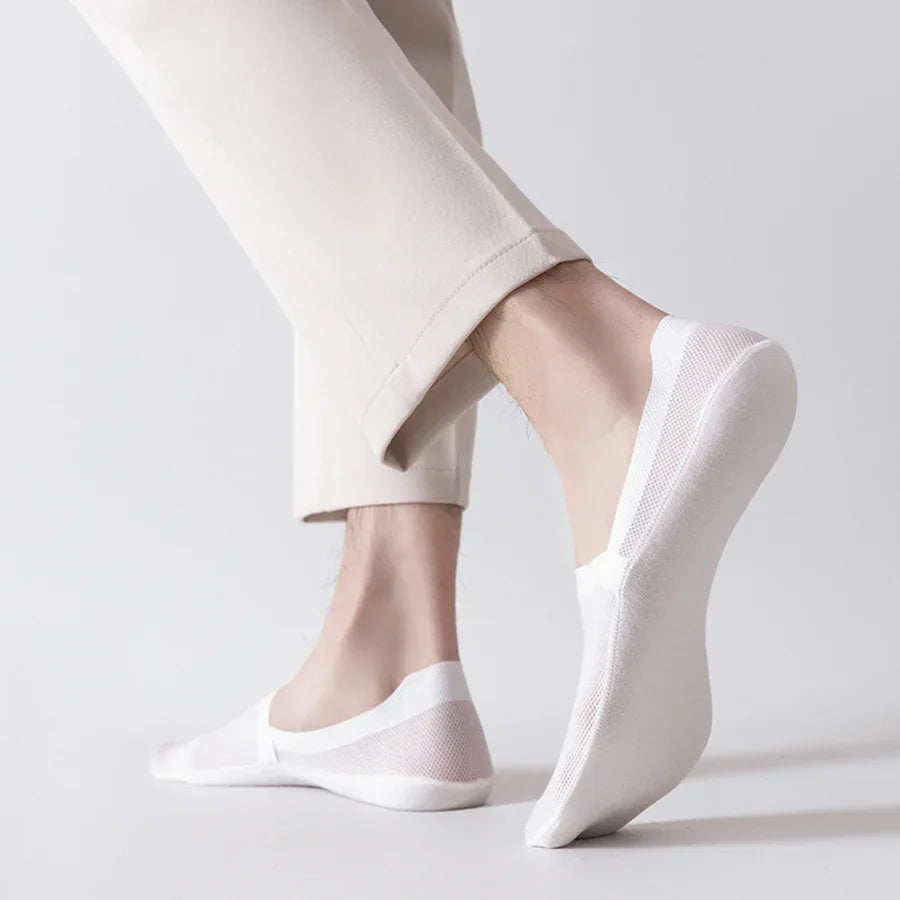 No‑Show Sokker Med Antislip Og Aandbar Mesh