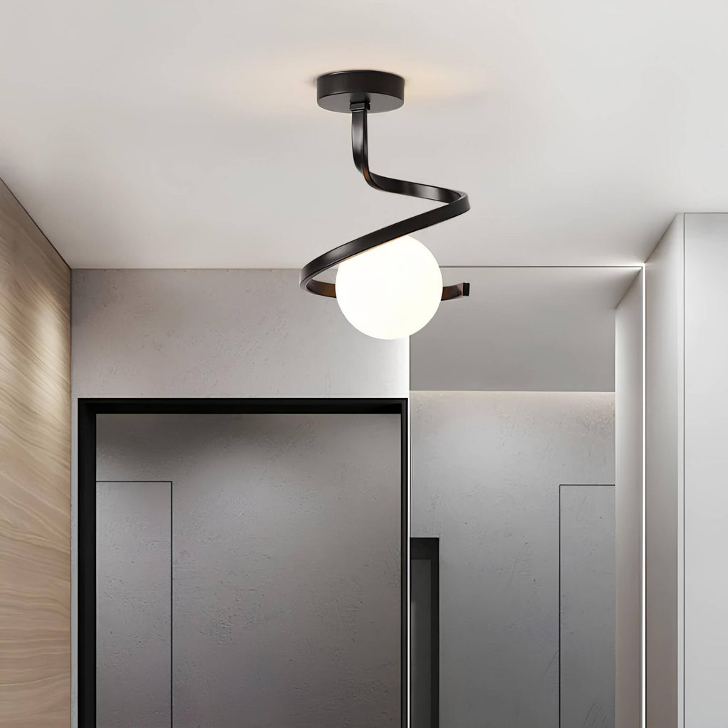 Loftlampe med Spiralform og Mat Glaskuppel