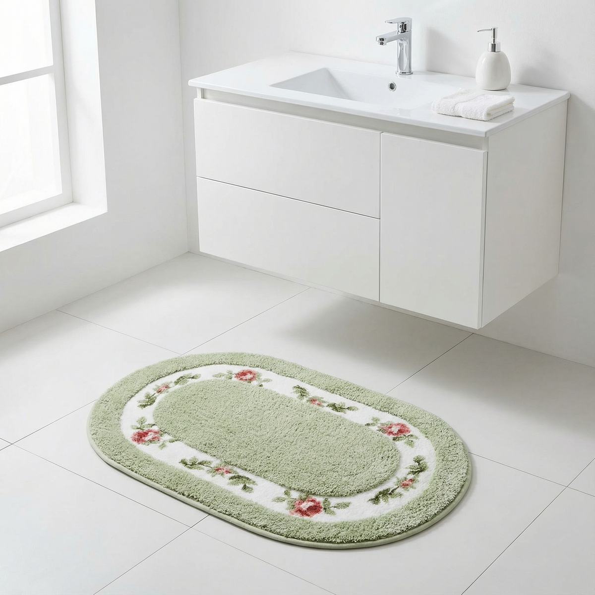 Bademåtte med Oval Form og Blomstret Kant