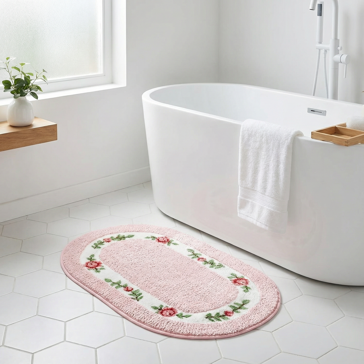 Bademåtte med Oval Form og Blomstret Kant