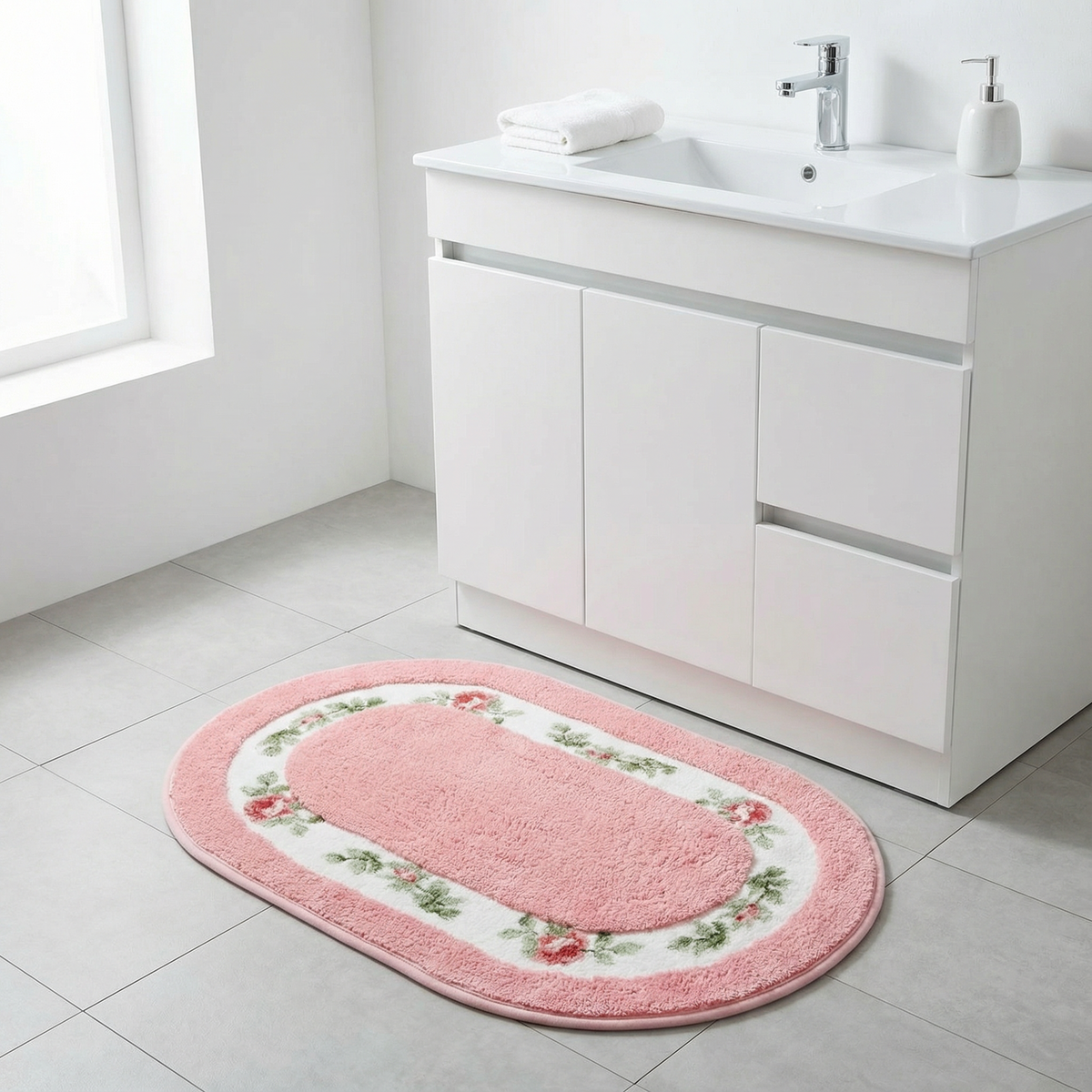 Bademåtte med Oval Form og Blomstret Kant