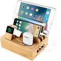 Ladestation I Bambus Med 5 USB-Porte Til Organiseret Opladning Af Flere Enheder