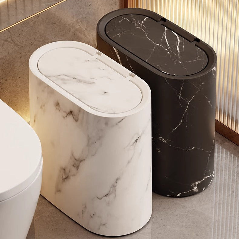 Affaldsboks Oval Plast Med Marmorlook Og Pladsbesparende Design