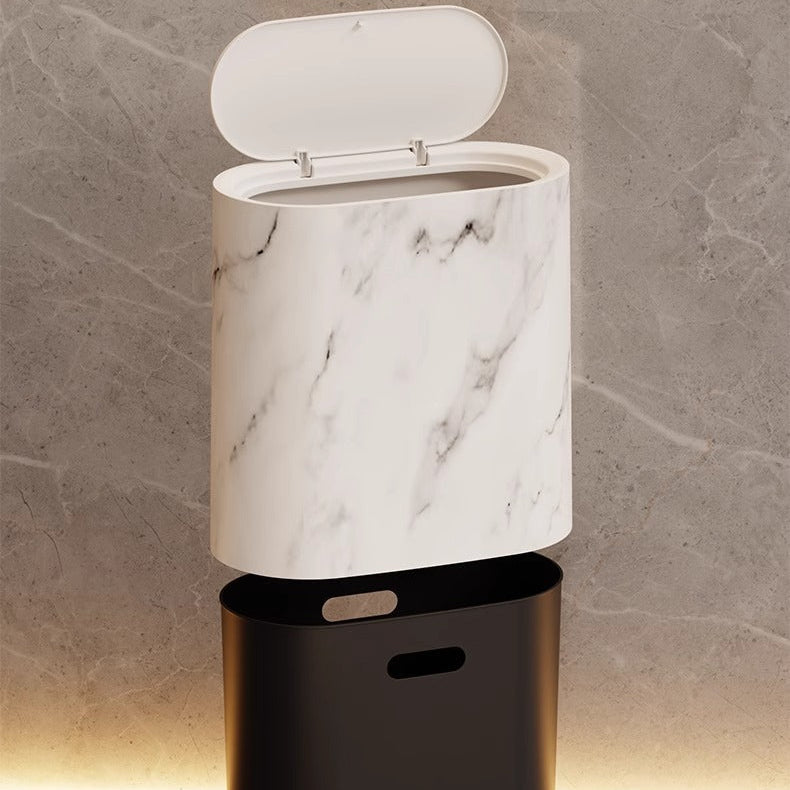 Affaldsboks Oval Plast Med Marmorlook Og Pladsbesparende Design