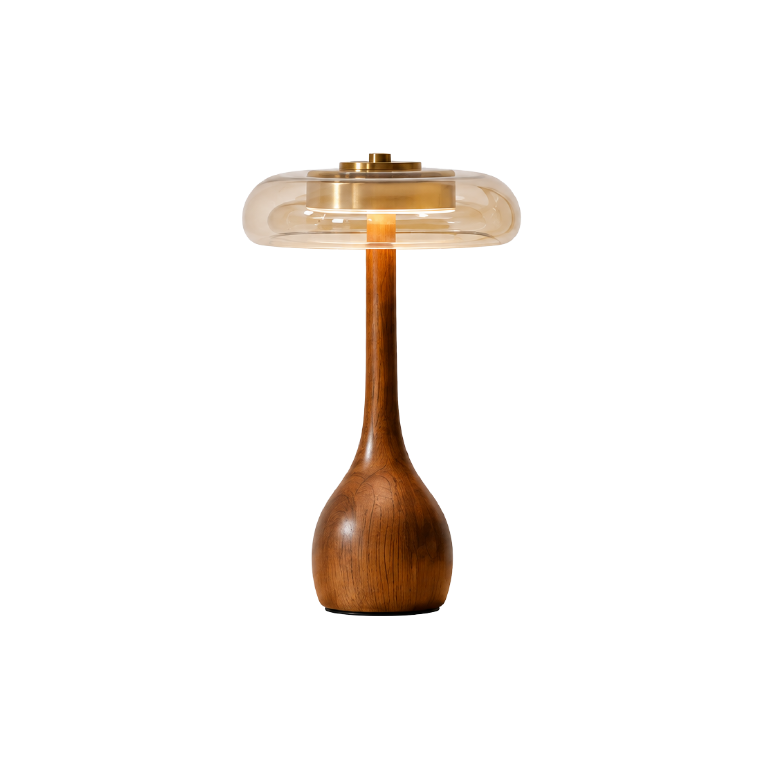 Bordlampe i Glas, Træ og Metal med Roligt Udtryk
