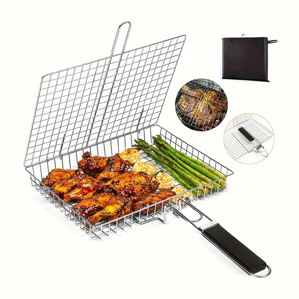 Sammenklappelig Grillkurv Med Non-Stick Belægning Til Kød, Fisk Og Grøntsager