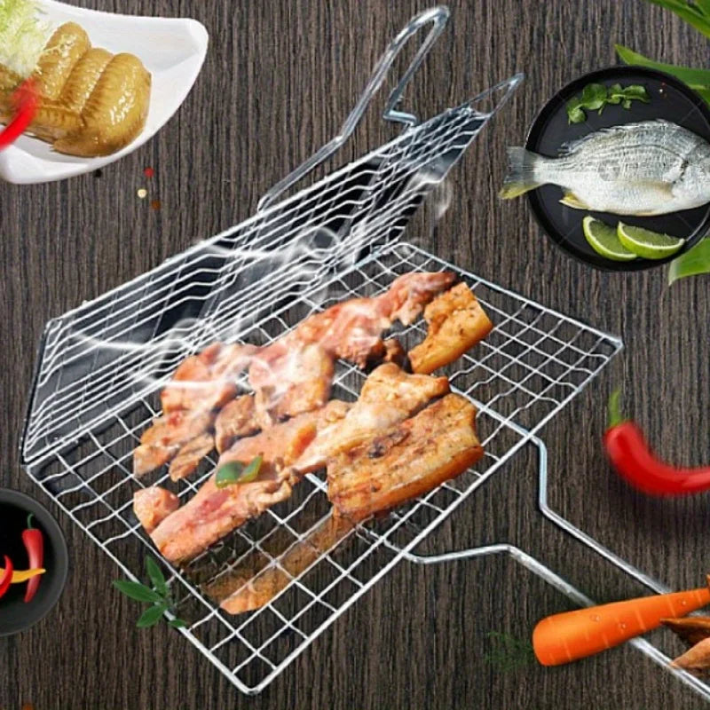 Sammenklappelig Grillkurv Med Non-Stick Belægning Til Kød, Fisk Og Grøntsager