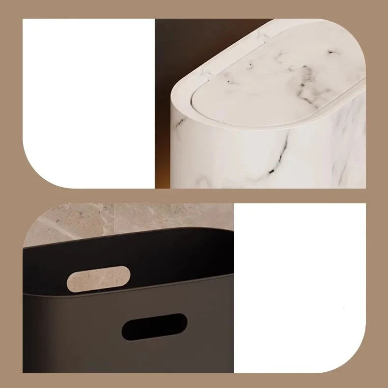 Affaldsboks Oval Plast Med Marmorlook Og Pladsbesparende Design