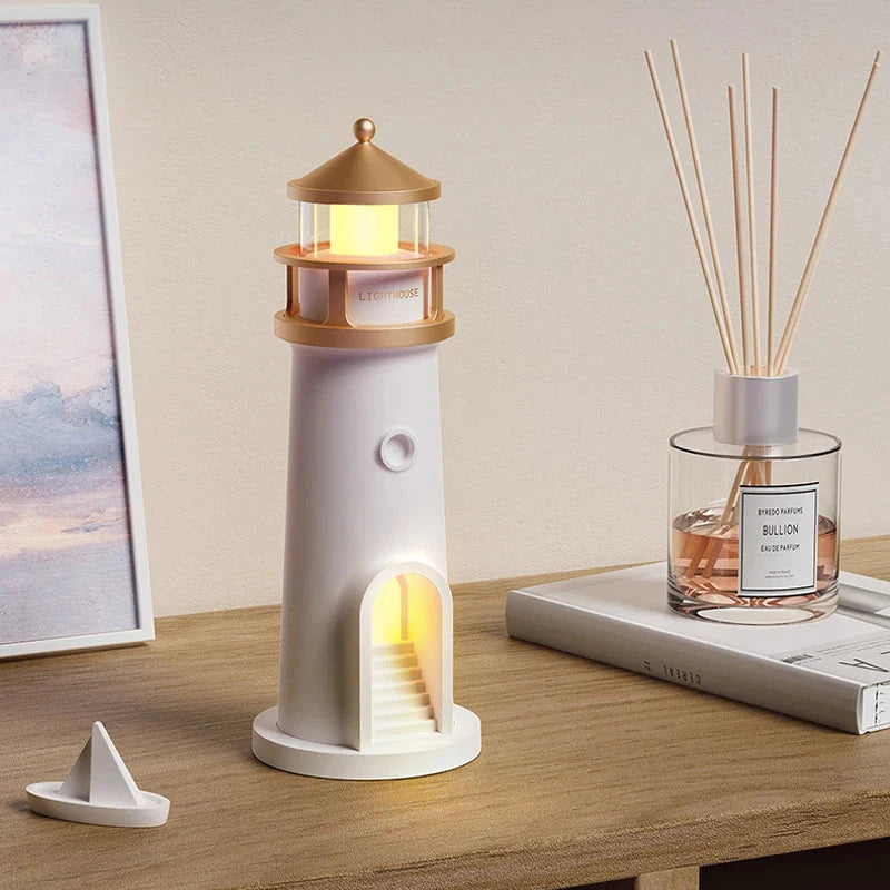 Fyrtårnsbordlampe med Måneprojektion og Stabil Indendørs Lysfunktion