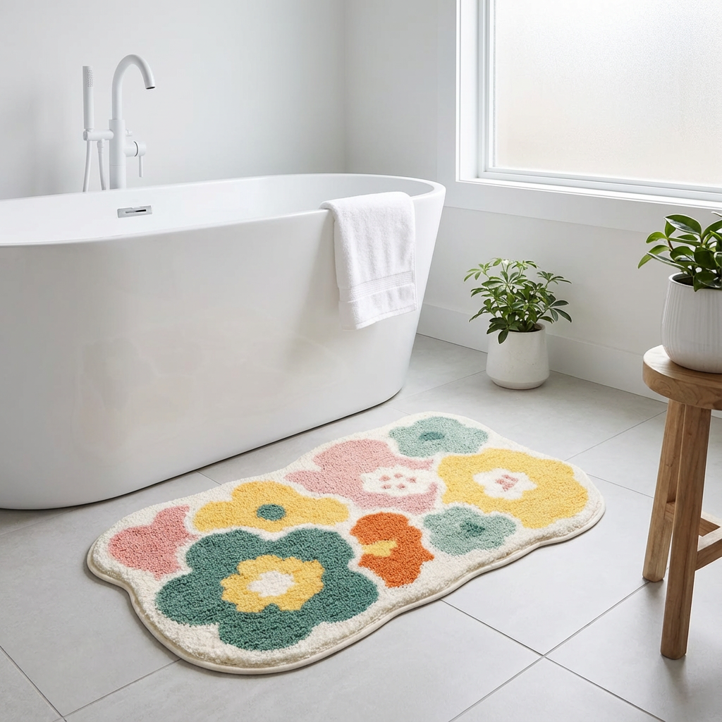 Bademåtte med Tuftet Blomsterdesign og Nordisk Komfort
