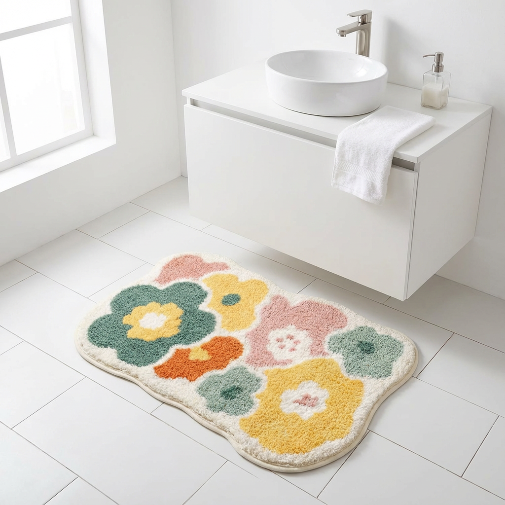 Bademåtte med Tuftet Blomsterdesign og Nordisk Komfort