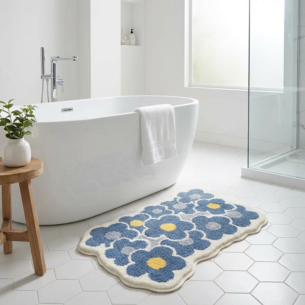 Bademåtte med Tuftet Blomsterdesign og Nordisk Komfort