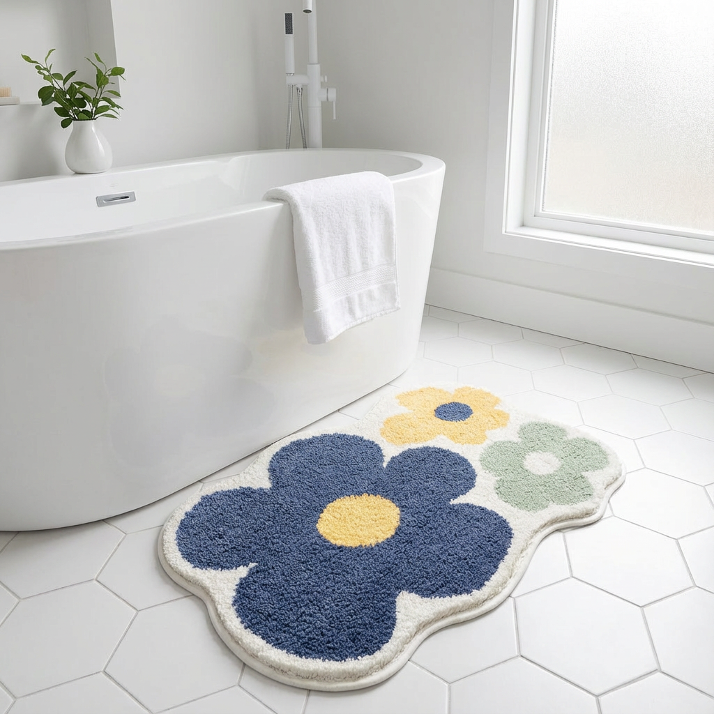 Bademåtte med Tuftet Blomsterdesign og Nordisk Komfort