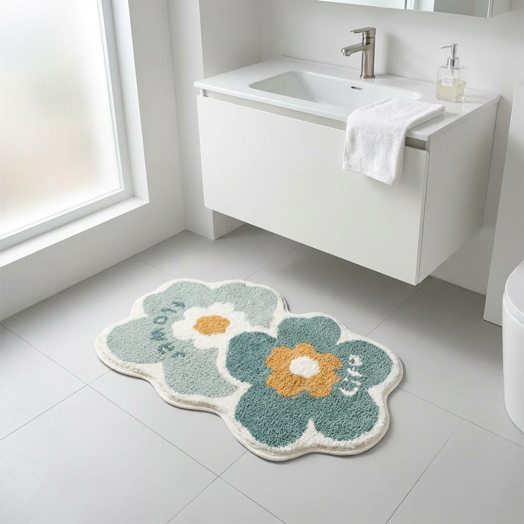 Bademåtte med Tuftet Blomsterdesign og Nordisk Komfort
