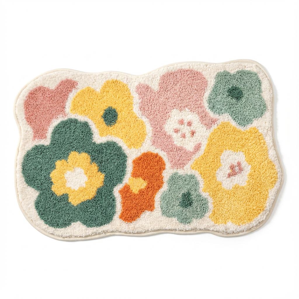 Bademåtte med Tuftet Blomsterdesign og Nordisk Komfort