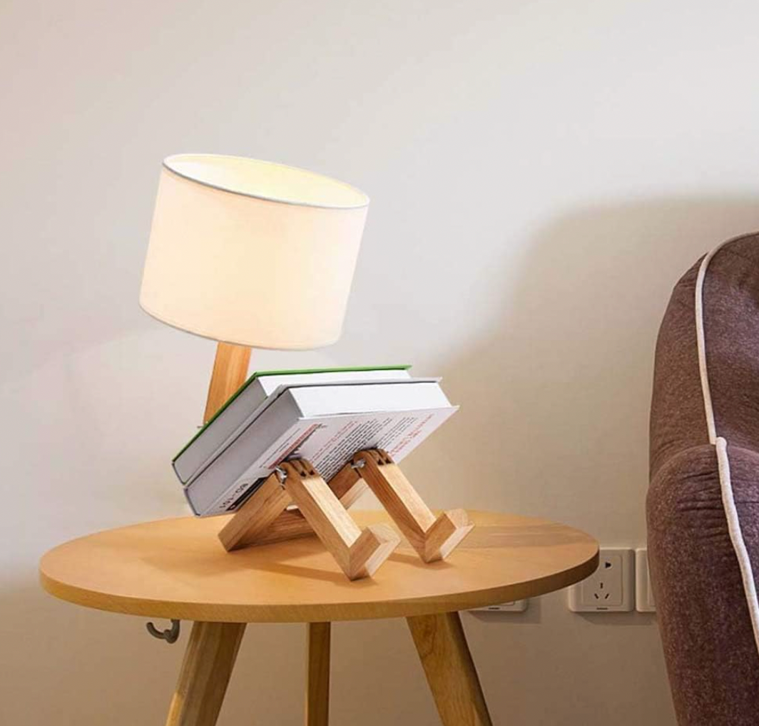 Skandi Bordlampe med Hylde og Justerbart Læsehoved