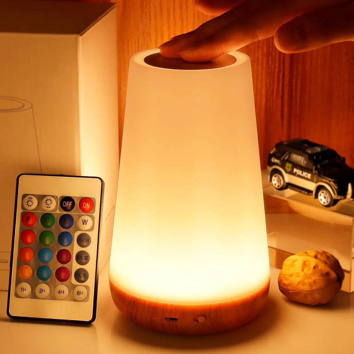 Trådløs RGB LED-Natlampe med Fjernbetjening