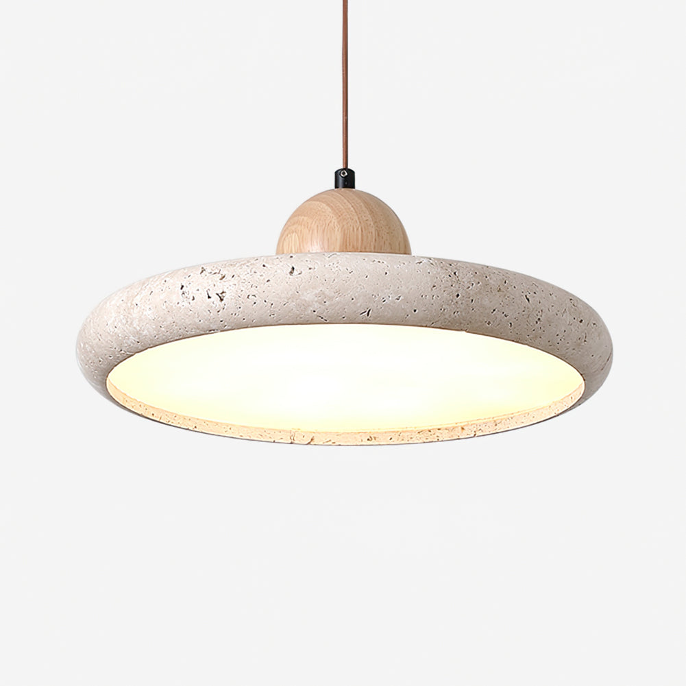 Loftlampe i Naturtravertin og Træ for Organisk og Kunstnerisk Indendørs Belysning