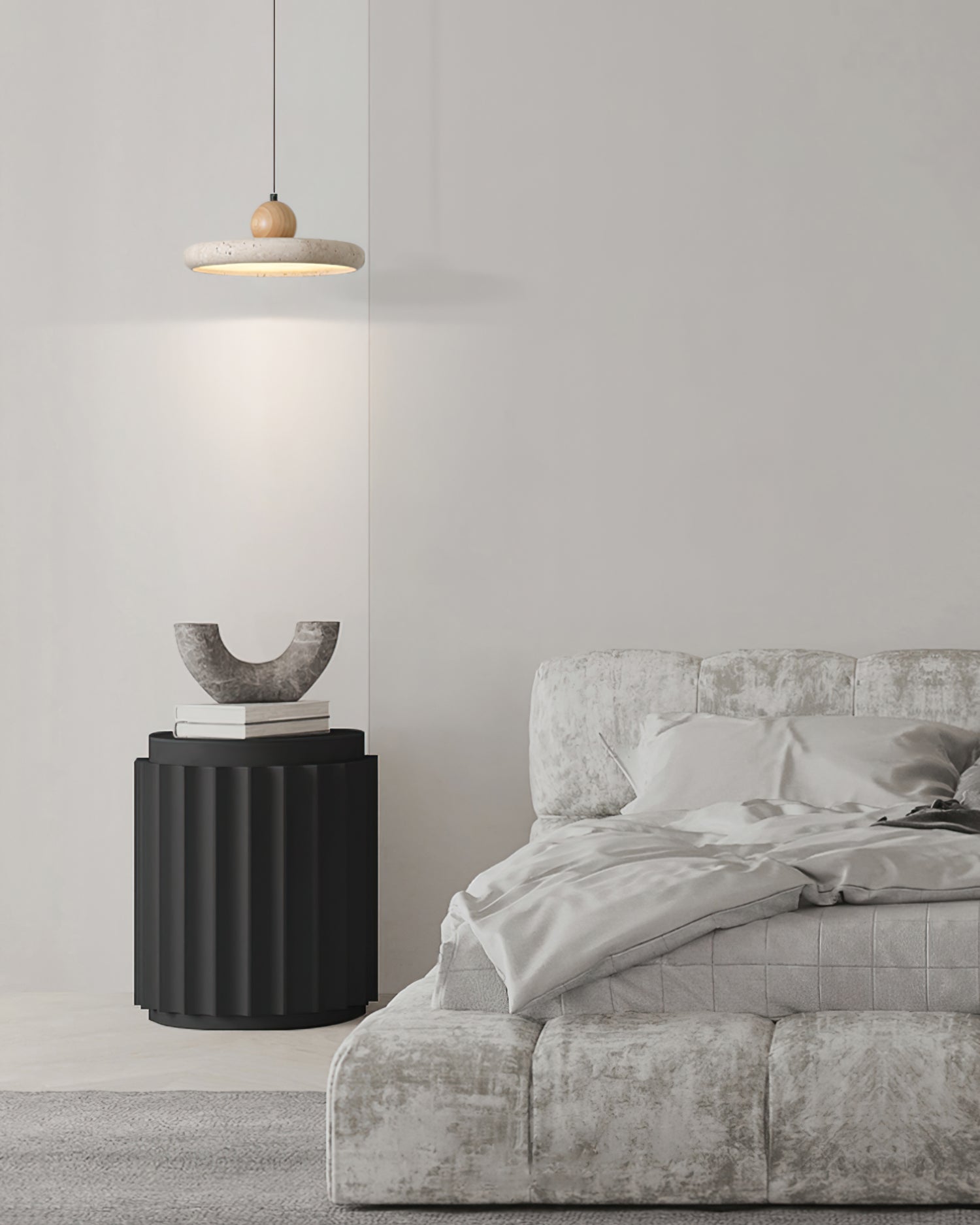 Loftlampe i Naturtravertin og Træ for Organisk og Kunstnerisk Indendørs Belysning