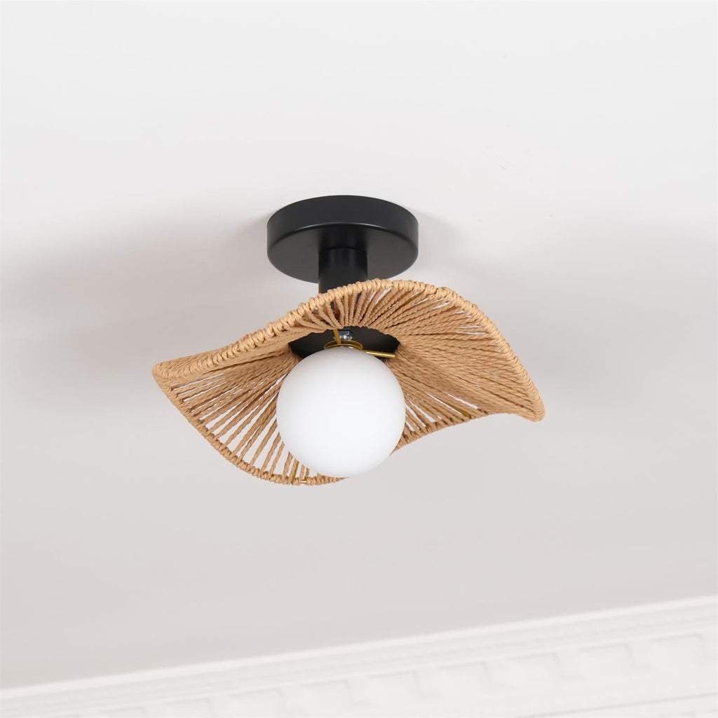 Loftlampe med Hampereb, Glas og Metal for Naturlig og Moderne Indendørs Belysning