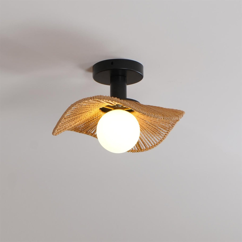 Loftlampe med Hampereb, Glas og Metal for Naturlig og Moderne Indendørs Belysning