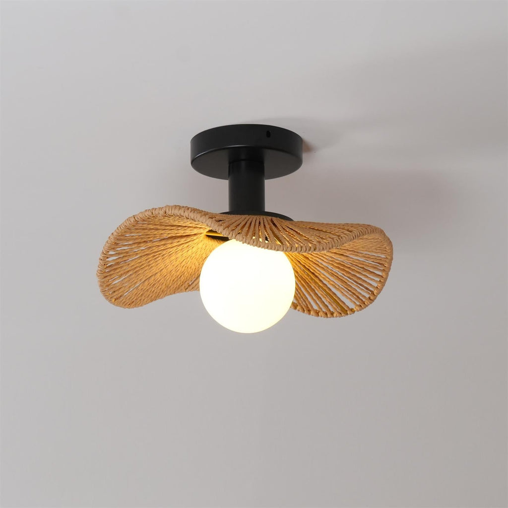 Loftlampe med Hampereb, Glas og Metal for Naturlig og Moderne Indendørs Belysning