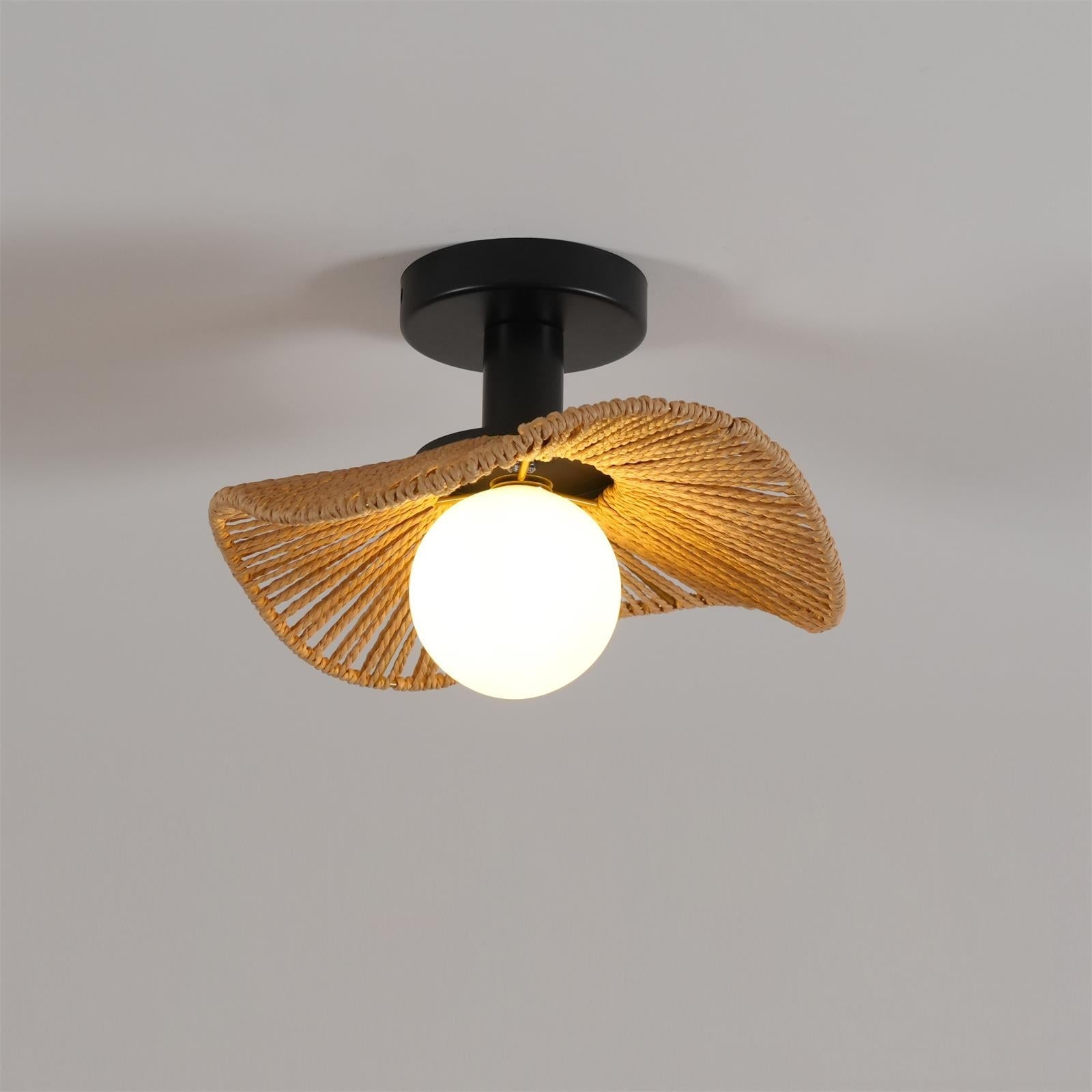 Loftlampe med Hampereb, Glas og Metal for Naturlig og Moderne Indendørs Belysning