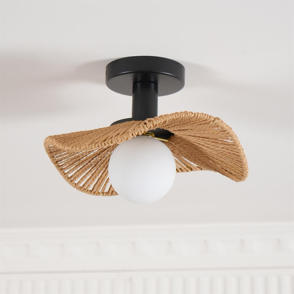 Loftlampe med Hampereb, Glas og Metal for Naturlig og Moderne Indendørs Belysning