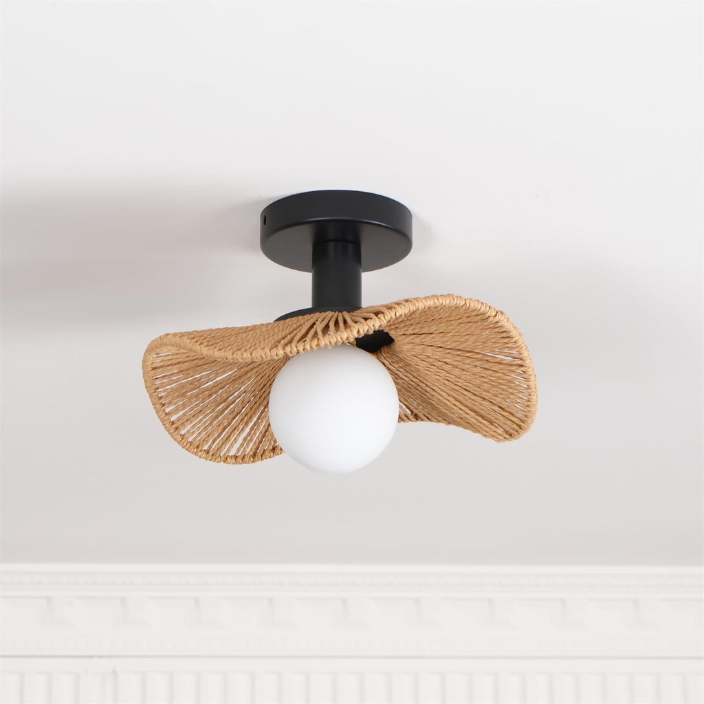 Loftlampe med Hampereb, Glas og Metal for Naturlig og Moderne Indendørs Belysning