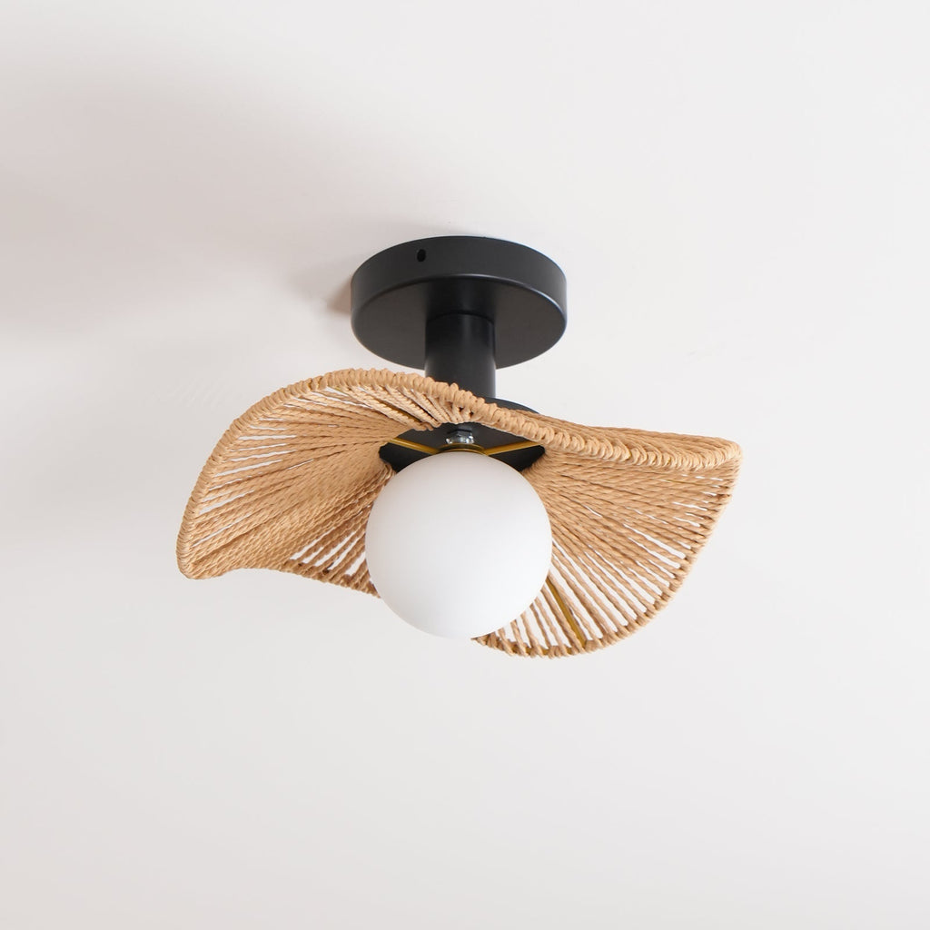 Loftlampe med Hampereb, Glas og Metal for Naturlig og Moderne Indendørs Belysning
