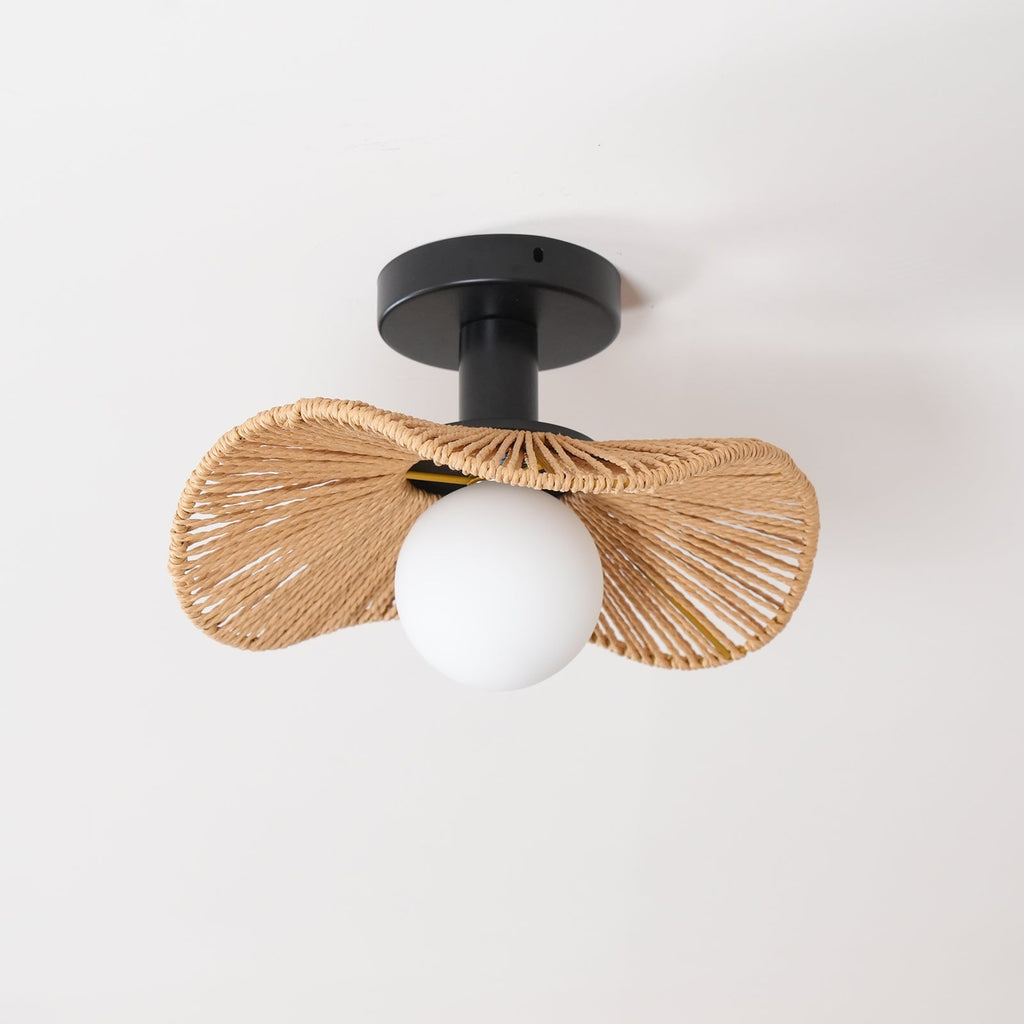 Loftlampe med Hampereb, Glas og Metal for Naturlig og Moderne Indendørs Belysning