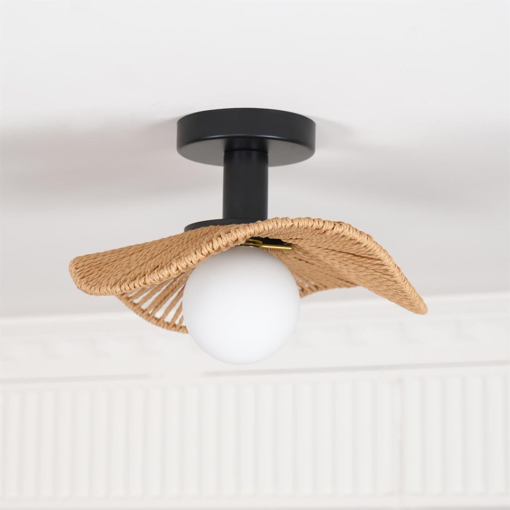 Loftlampe med Hampereb, Glas og Metal for Naturlig og Moderne Indendørs Belysning