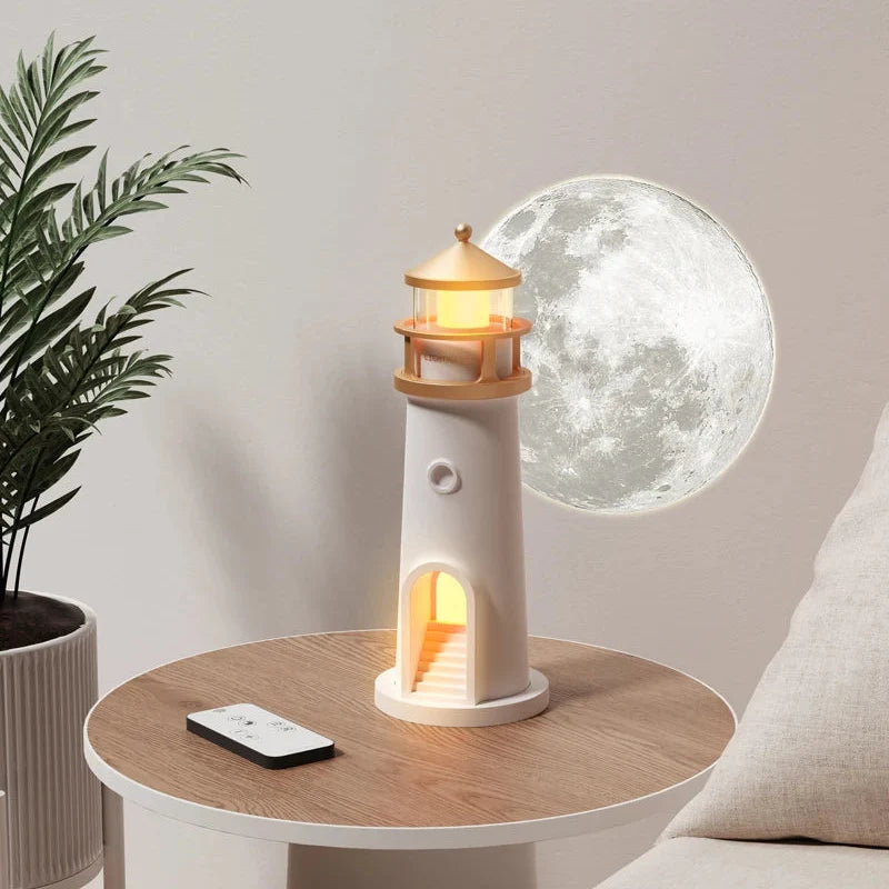 Fyrtårnsbordlampe med Måneprojektion og Stabil Indendørs Lysfunktion